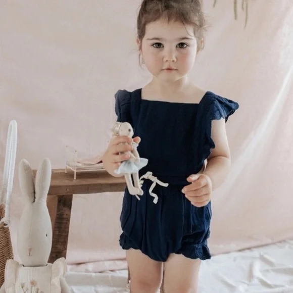 Jamie Kay 1year Navy Blue Ruffled Baby Romper - Picture 2 of 2